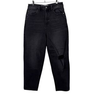 Tinseltown Stonewashed Black Jeans Distressed Relaxed Fit Tapered Leg Size 11